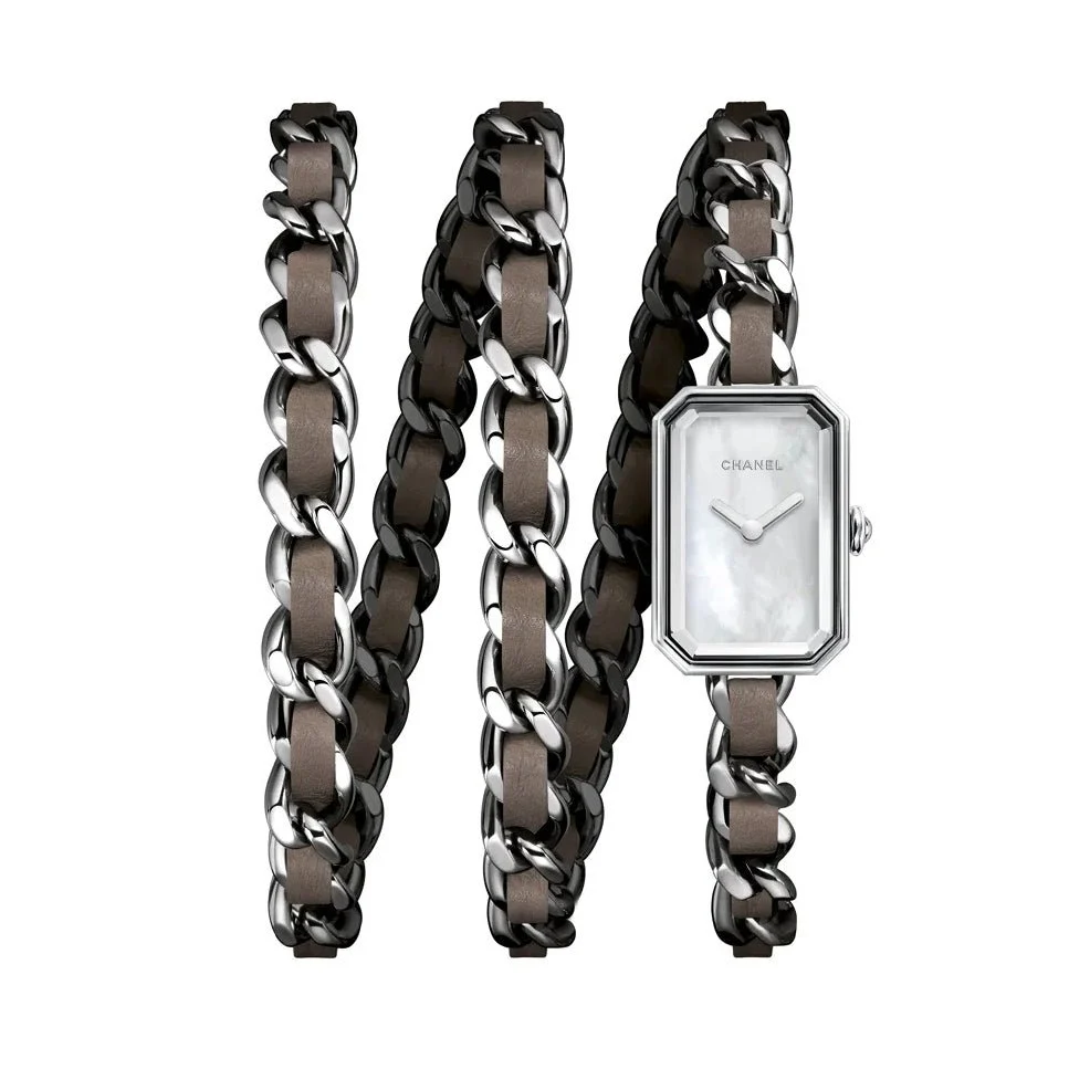 Montre CHANEL "Première Rock" en acier et cuir brun