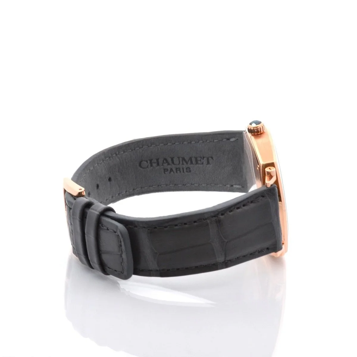 Montre CHAUMET "Dandy" en or, cuir et saphir - Image 4
