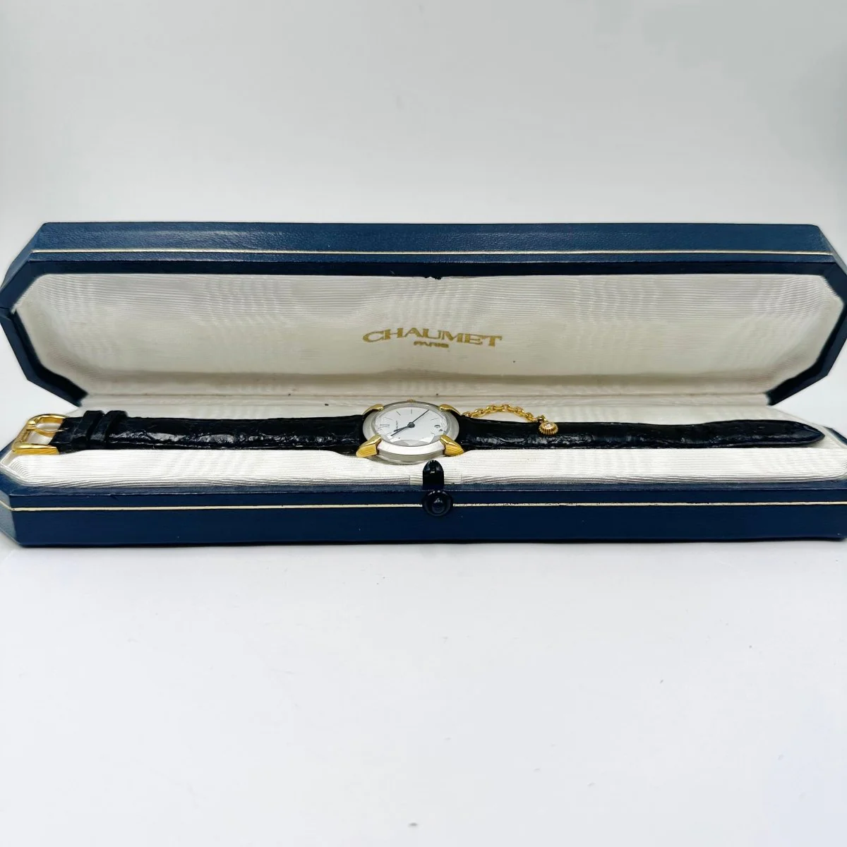 Montre CHAUMET "Élysées" en or jaune, acier, cuir et diamant - Image 6