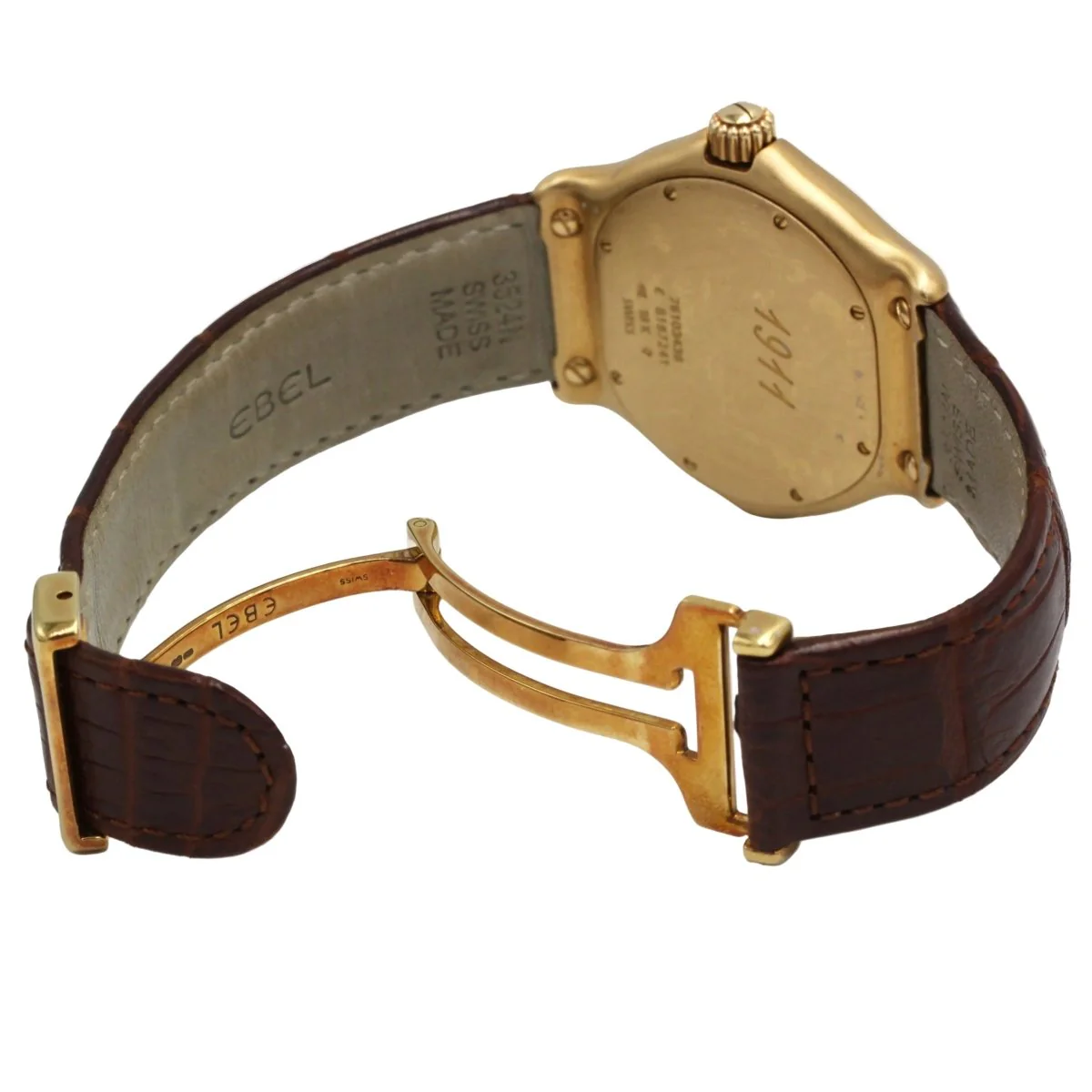 Montre EBEL "1911" en or jaune, argent, cuir et quartz - Image 2