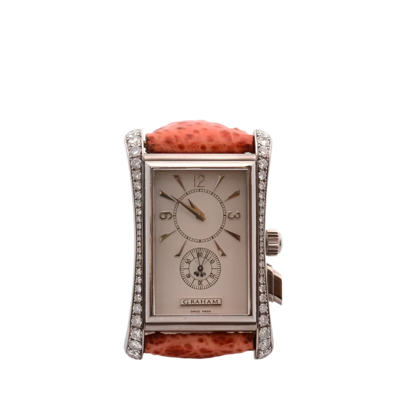 Montre GRAHAM "Chrono Sprint" en or blanc, cuir et diamants