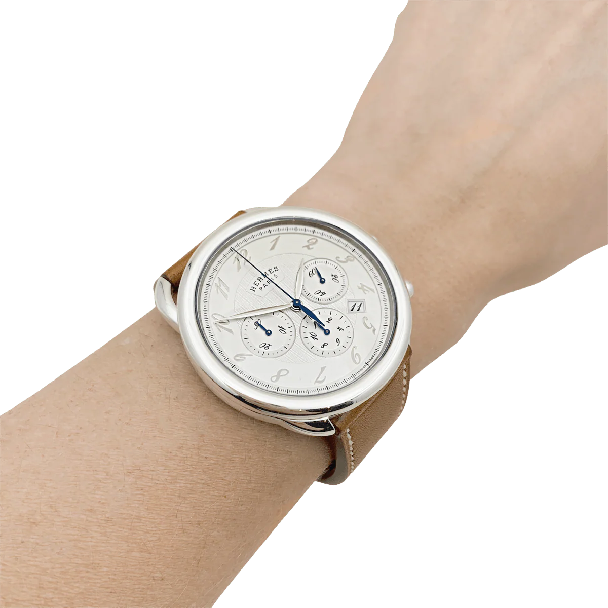 Montre Hermès, "Arceau Chronographe" en acier et cuir. - Image 2