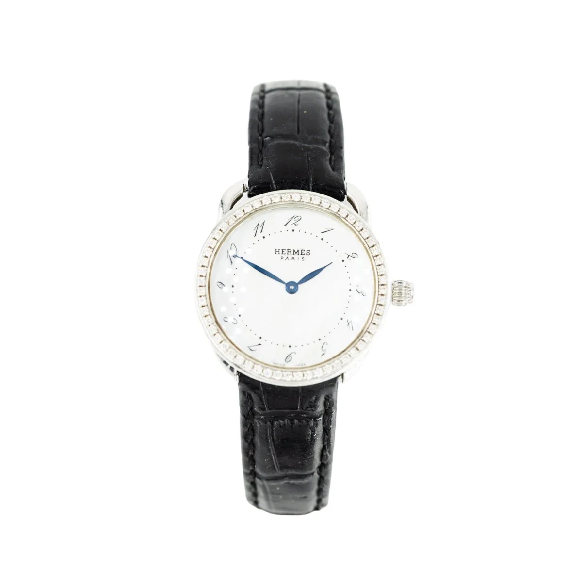 Montre HERMÈS "Arceau" en acier, nacre, cuir et diamants