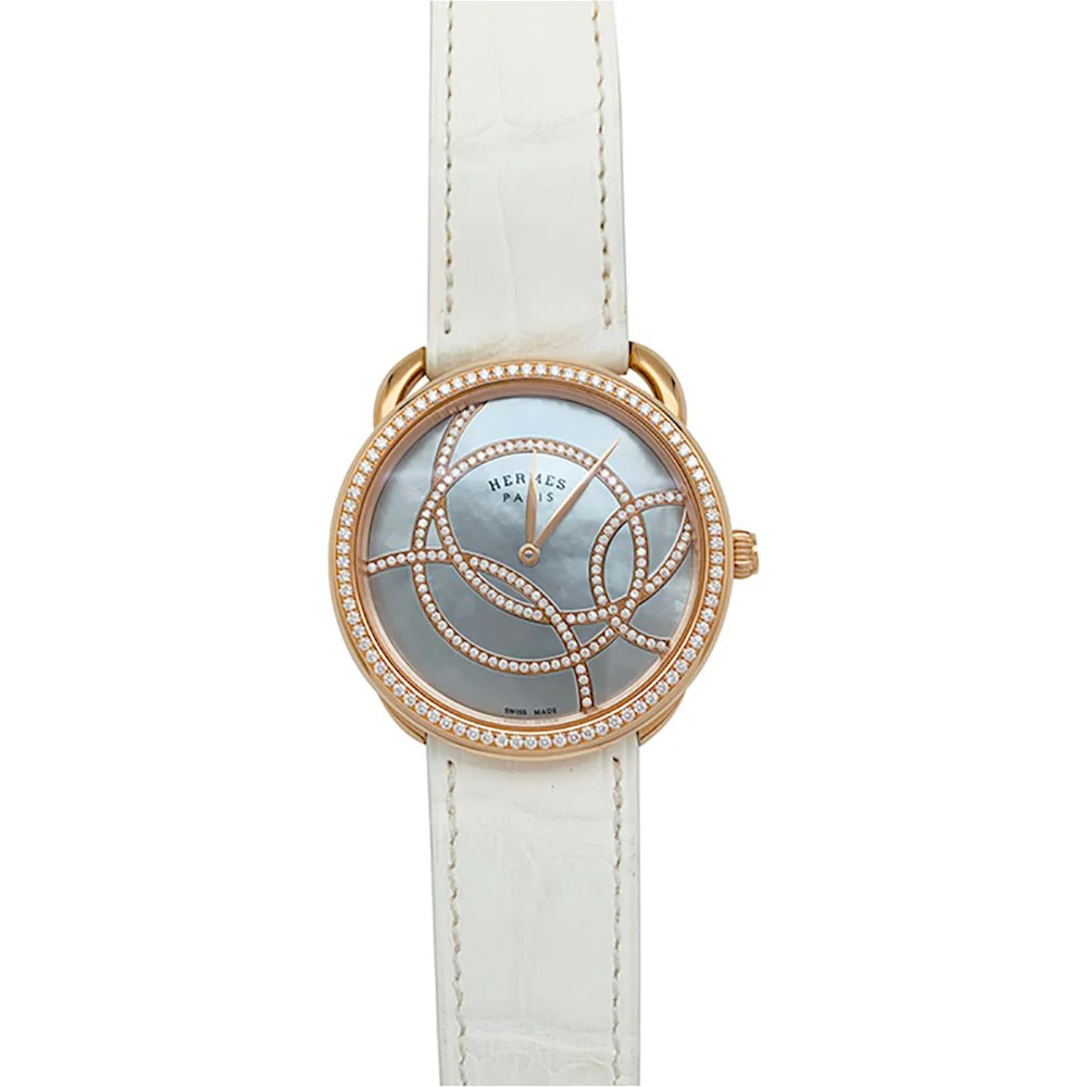 Montre HERMÈS "Arceau" en or rose, diamants et cuir - Image 3