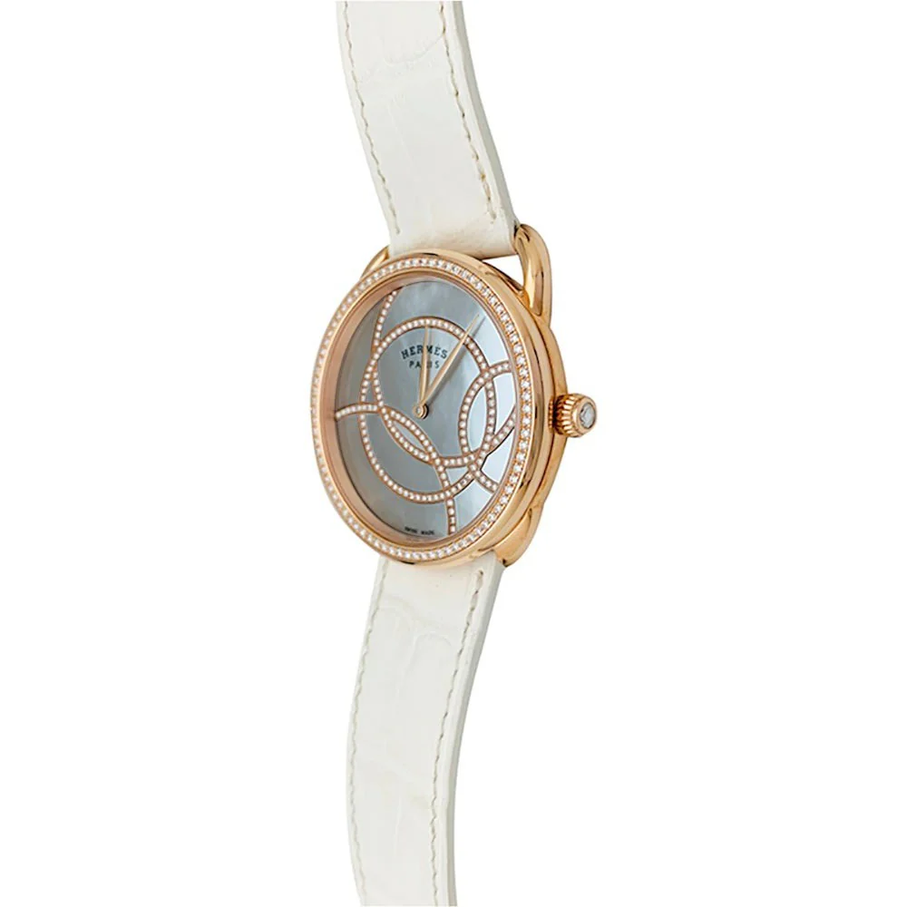 Montre HERMÈS "Arceau" en or rose, diamants et cuir - Image 5