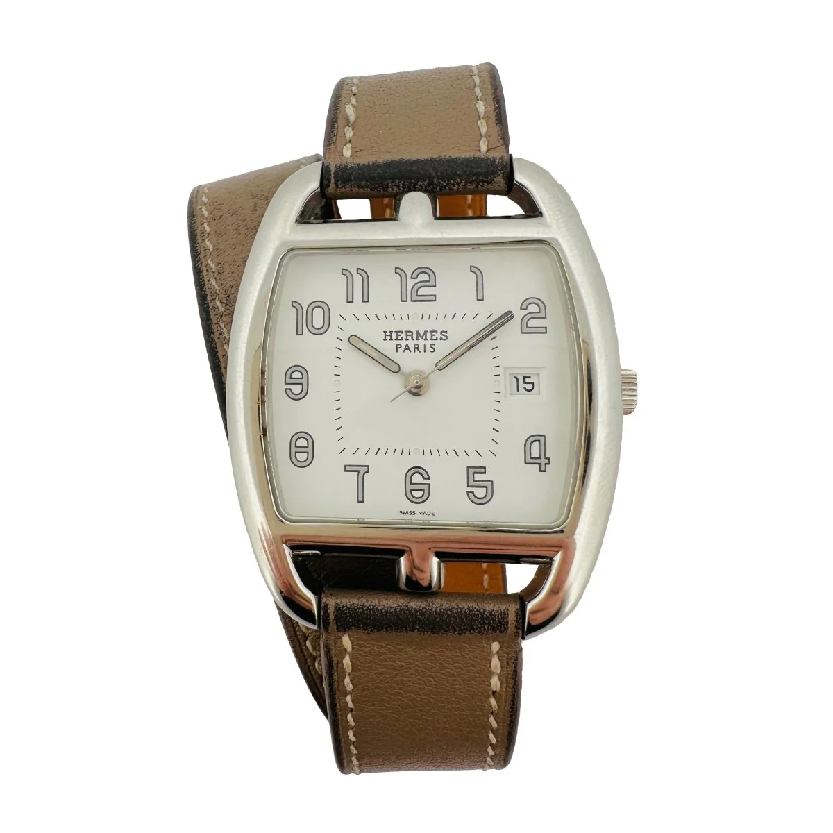 Montre HERMÈS "Cape Cod" GM en acier et cuir