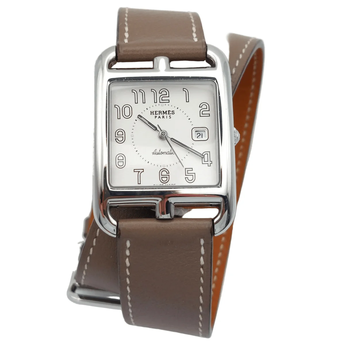 Montre HERMÈS "Cape Cod" GM en acier et cuir