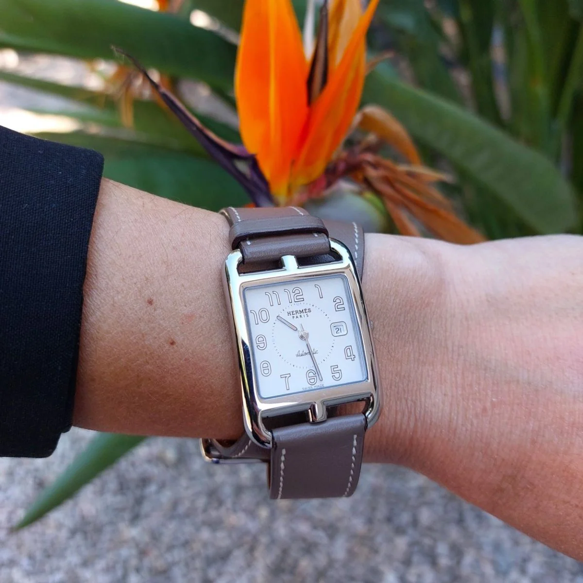 Montre HERMÈS "Cape Cod" GM en acier et cuir - Image 2