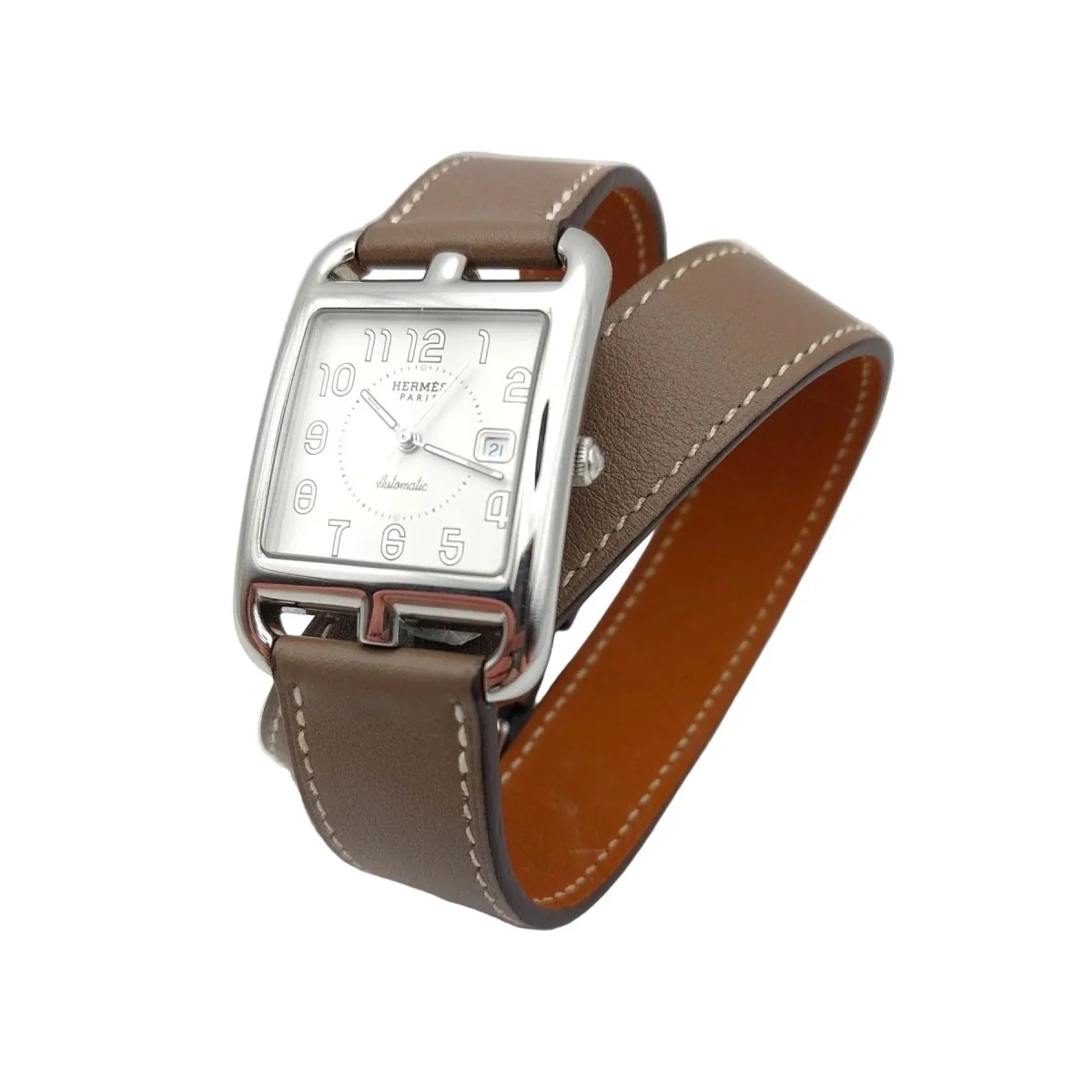 Montre HERMÈS "Cape Cod" GM en acier et cuir - Image 3