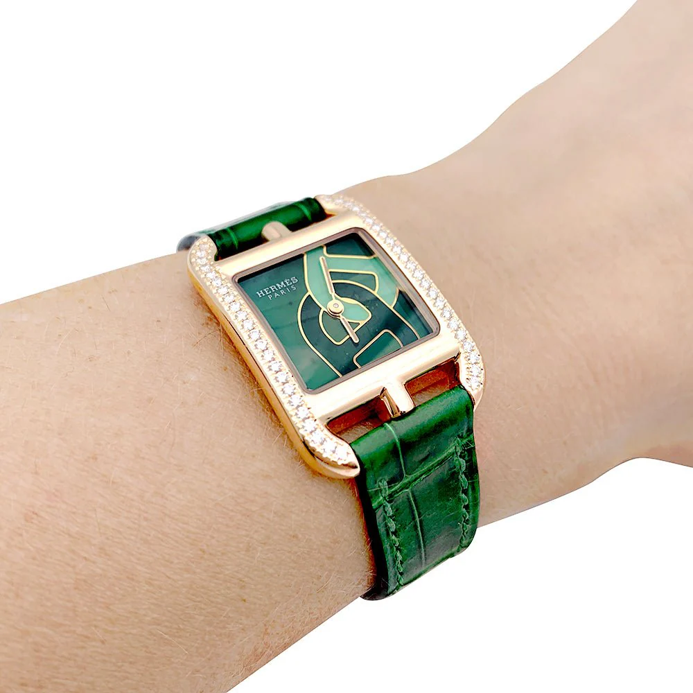 Montre HERMÈS, "Cape Cod", or rose, diamants, cuir. - Image 2