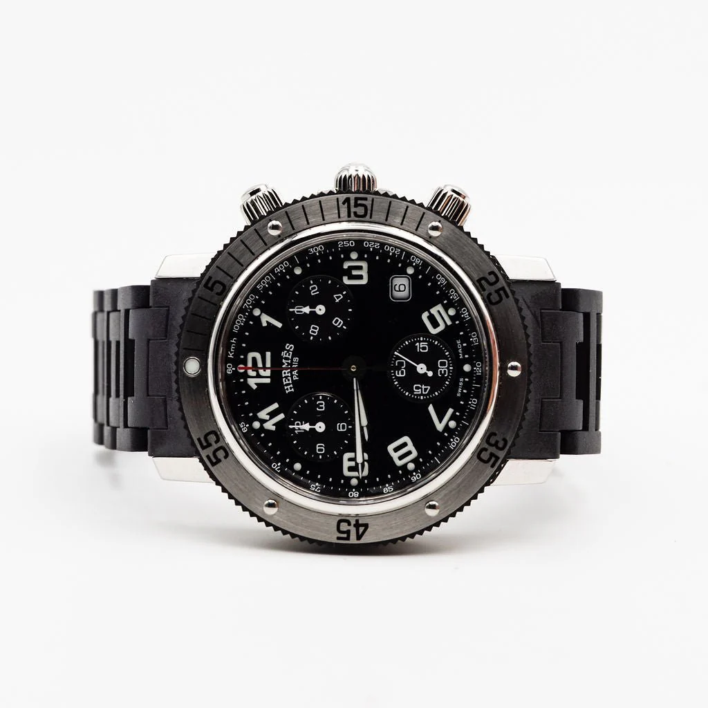 Montre HERMÈS "Clipper Chrono" en acier et caoutchouc