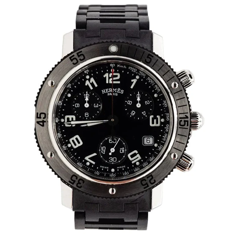 Montre HERMÈS "Clipper Chrono" en acier et caoutchouc - Image 8