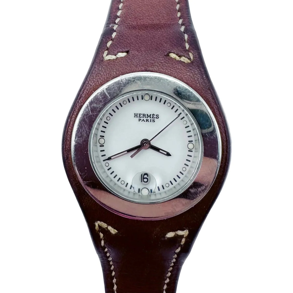 Montre HERMÈS "Harnais" en cuir et acier - Image 2