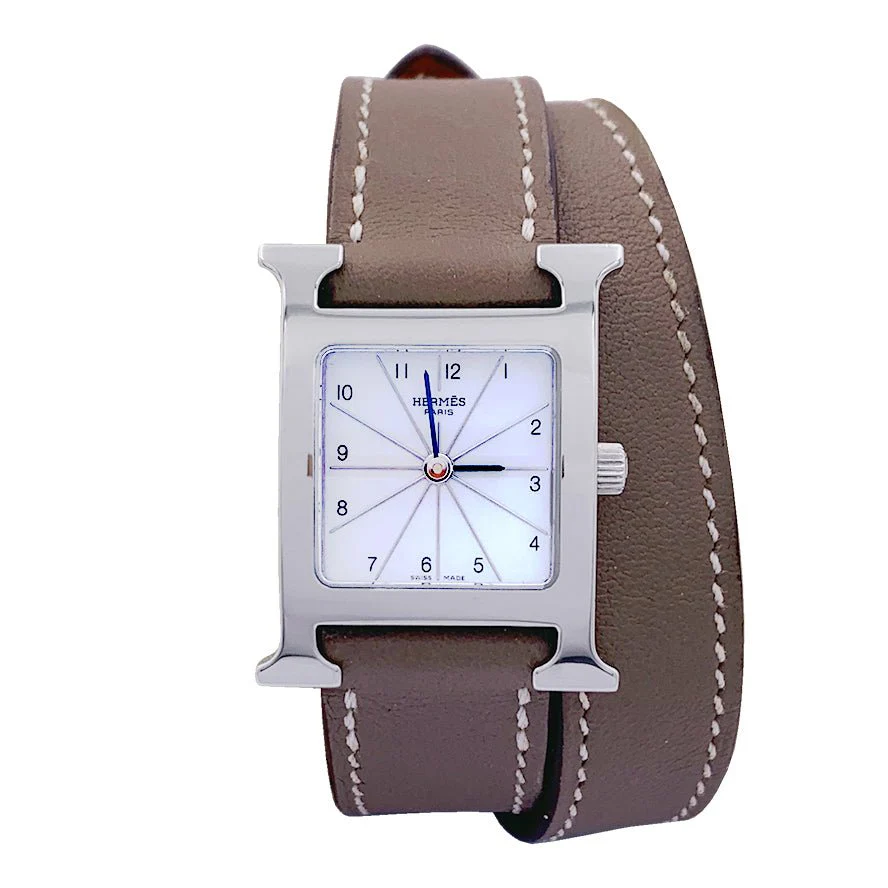 Montre HERMÈS,"Heure H", acier sur cuir