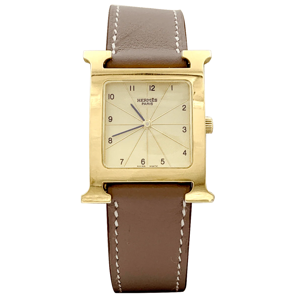 Montre HERMÈS "Heure H" en plaqué or, acier et cuir