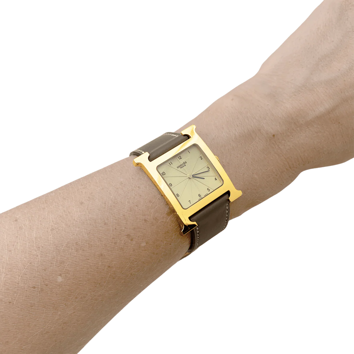 Montre HERMÈS "Heure H" en plaqué or, acier et cuir - Image 2