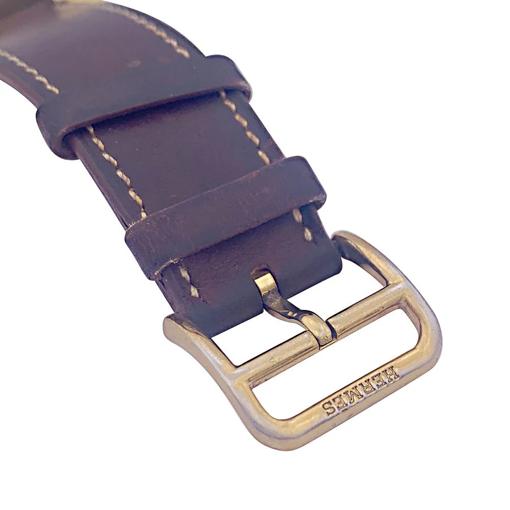 Montre HERMÈS,"Heure H", plaqué or, acier sur cuir - Image 4