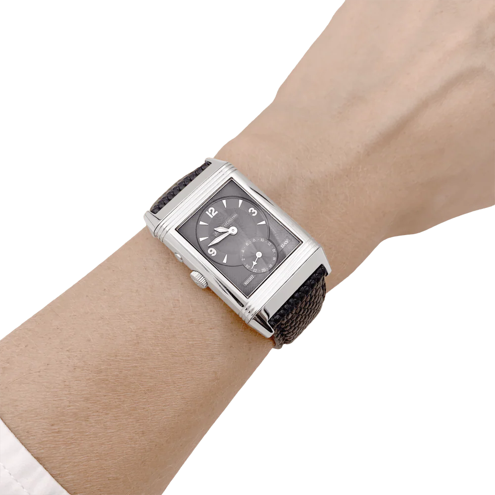 Montre JAEGER-LECOULTRE "Duoface Night & Day" en acier, argent et cuir - Image 2