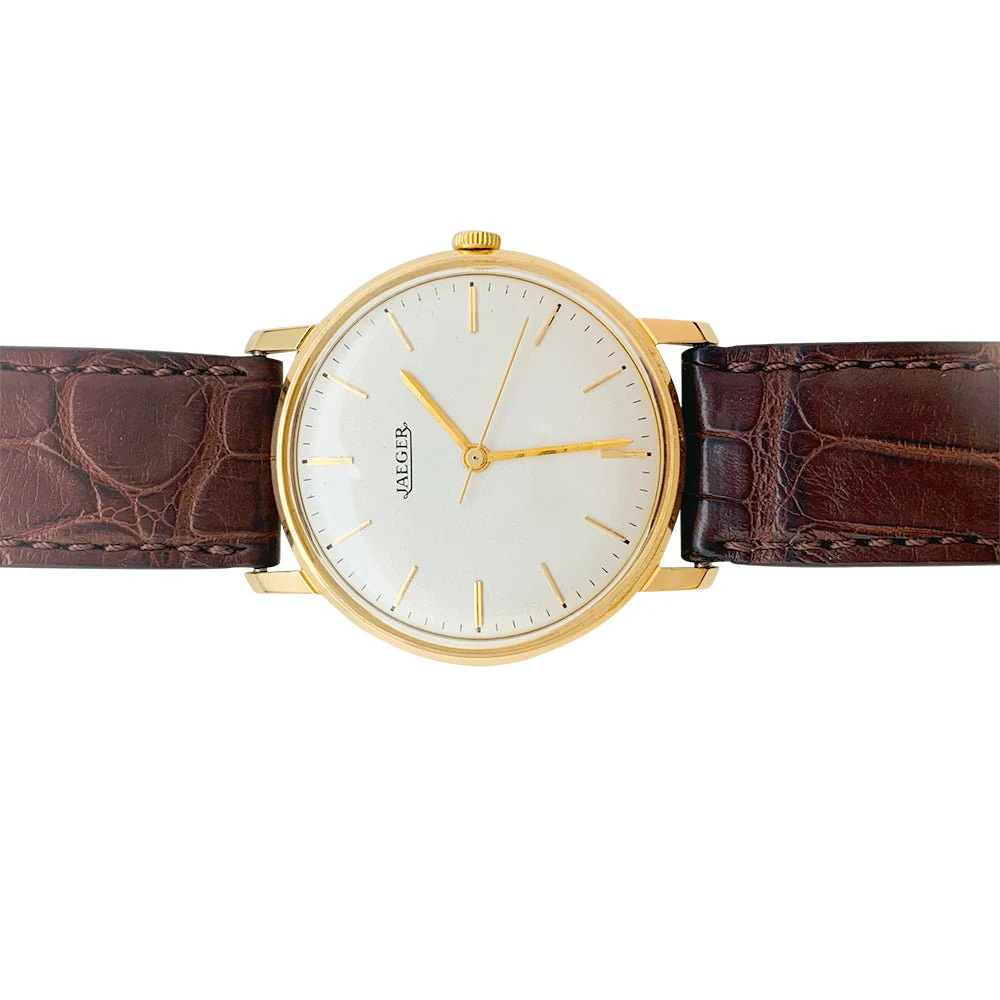 Montre Jaeger en or rose, bracelet cuir. - Image 4