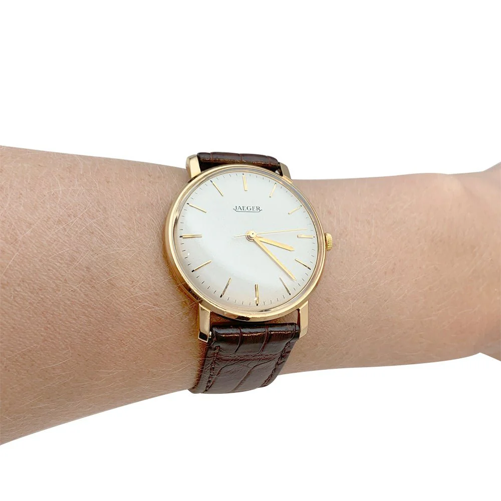 Montre Jaeger en or rose, bracelet cuir. - Image 8