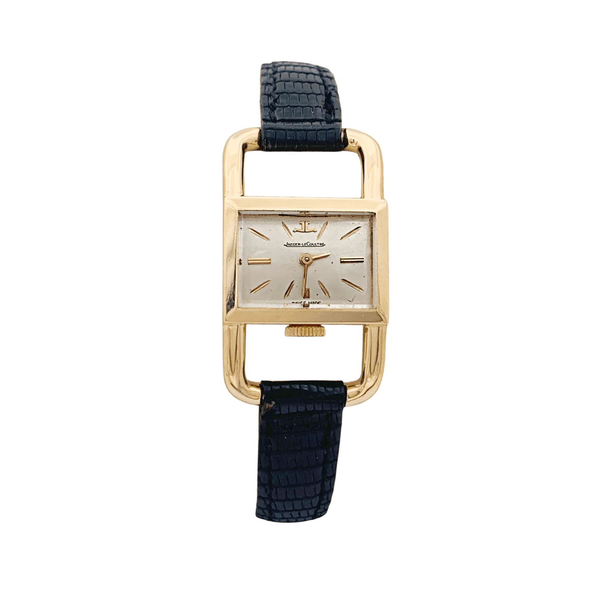 Montre JAEGER-LECOULTRE, "Etrier", en or rose et cuir