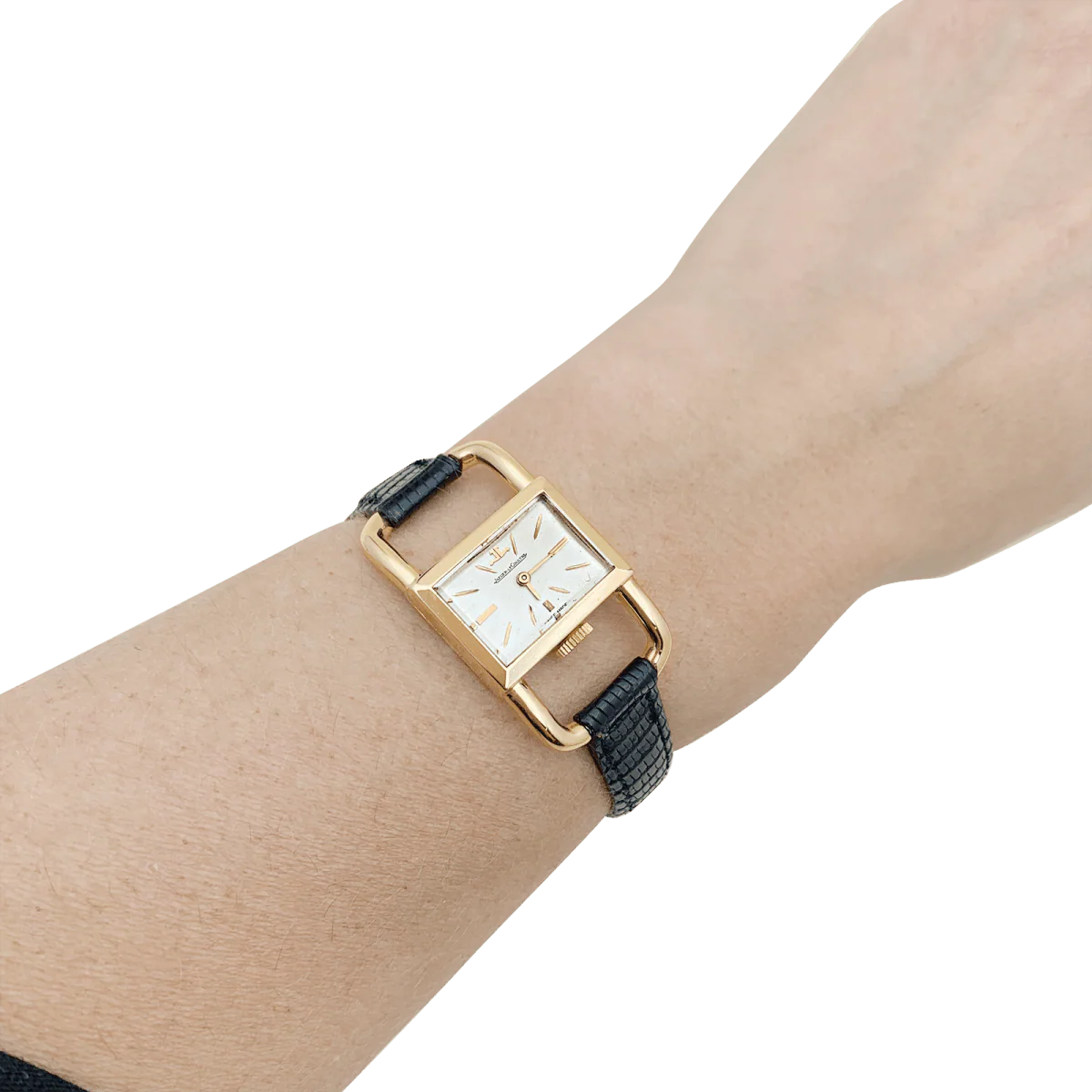 Montre JAEGER-LECOULTRE, "Etrier", en or rose et cuir - Image 6