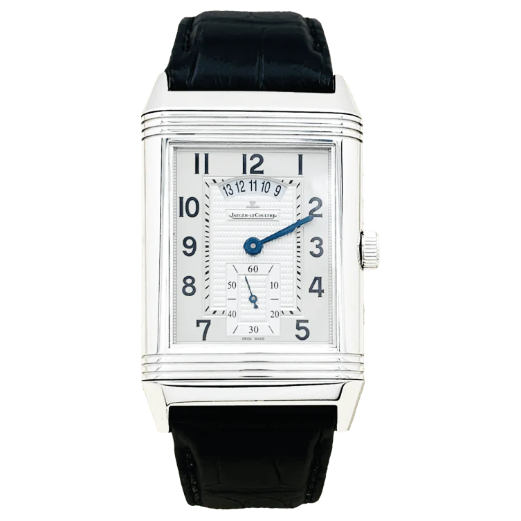Montre JAEGER-LECOULTRE "Grande Rverso 986 Duodate" en acier et cuir
