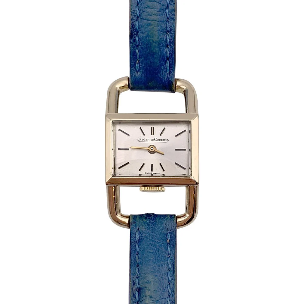 Montre Jaeger Lecoultre & Hermès, "Etrier", or jaune, bracelet cuir.