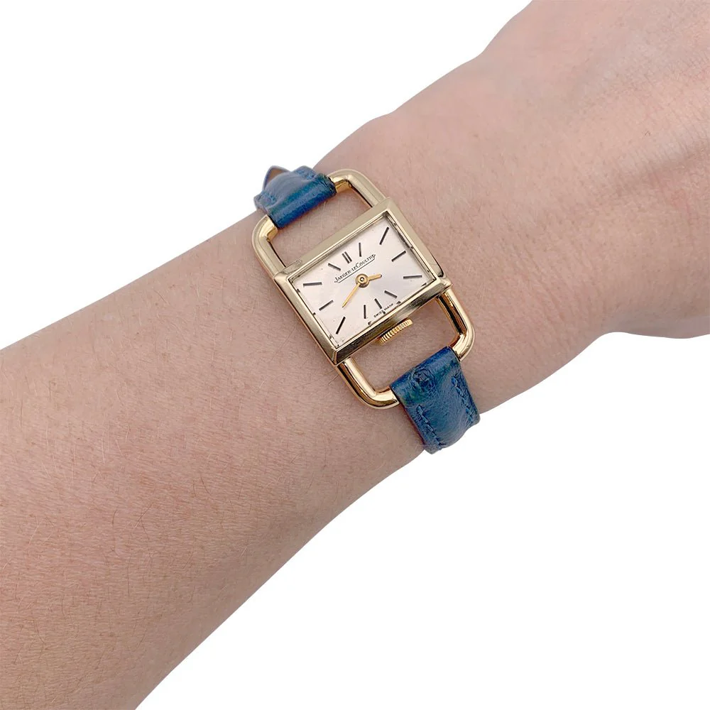 Montre Jaeger Lecoultre & Hermès, "Etrier", or jaune, bracelet cuir. - Image 5
