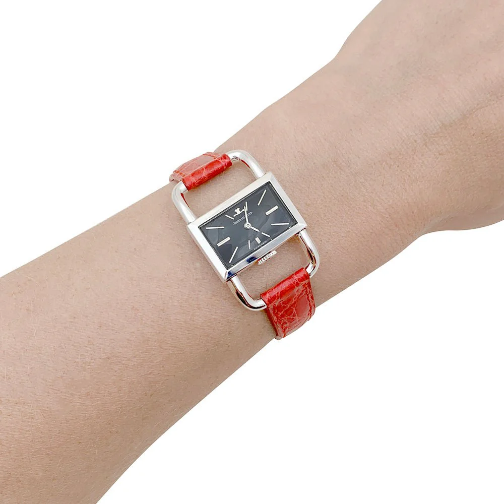 Montre Jaeger Lecoultre & Hermès, modèle "Etrier" en acier, bracelet cuir. - Image 3