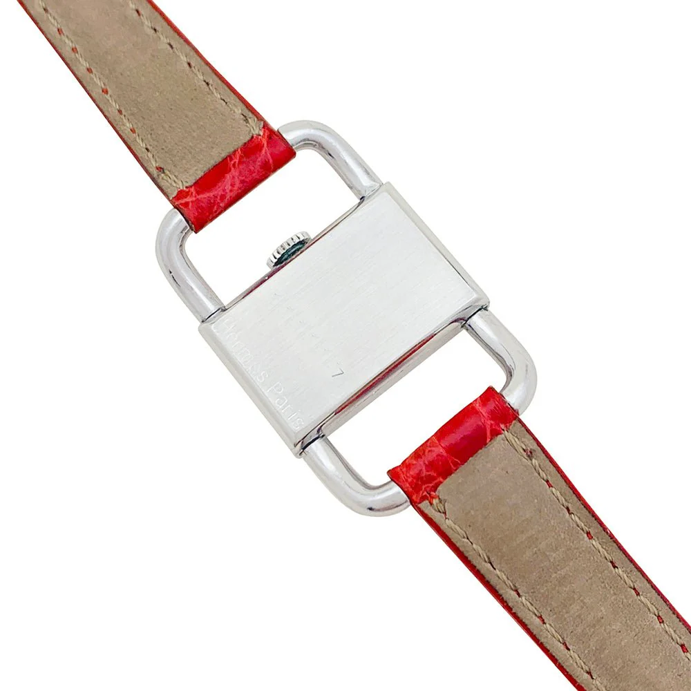 Montre Jaeger Lecoultre & Hermès, modèle "Etrier" en acier, bracelet cuir. - Image 4