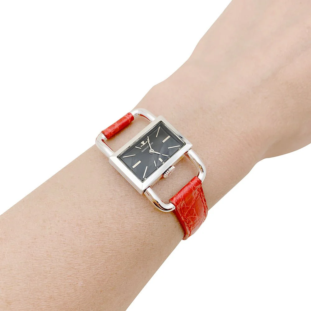 Montre Jaeger Lecoultre & Hermès, modèle "Etrier" en acier, bracelet cuir. - Image 6