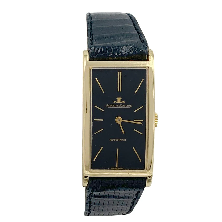 Montre JAEGER LECOULTRE, or jaune, cuir.