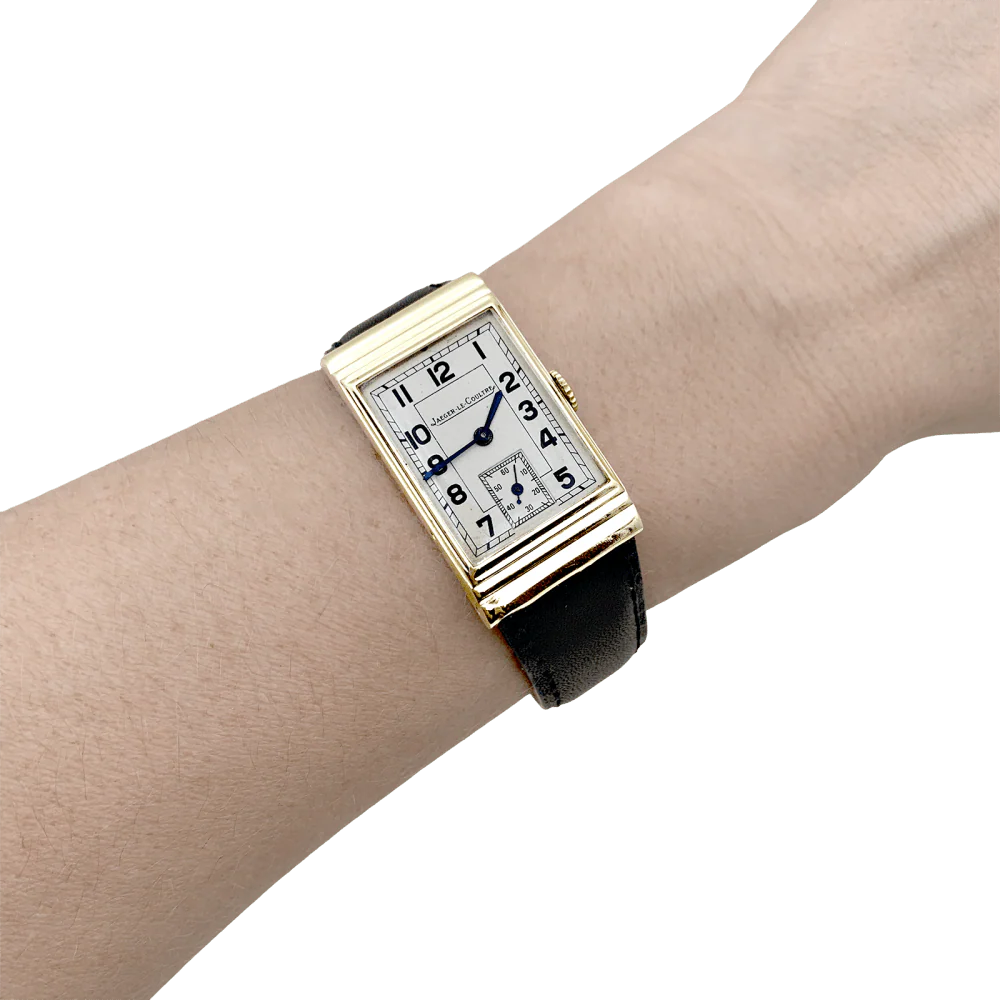 Montre JAEGER LECOULTRE en or jaune, argent et cuir - Image 2