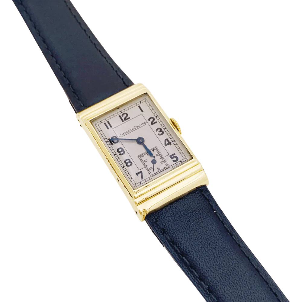 Montre JAEGER LECOULTRE en or jaune, argent et cuir - Image 3