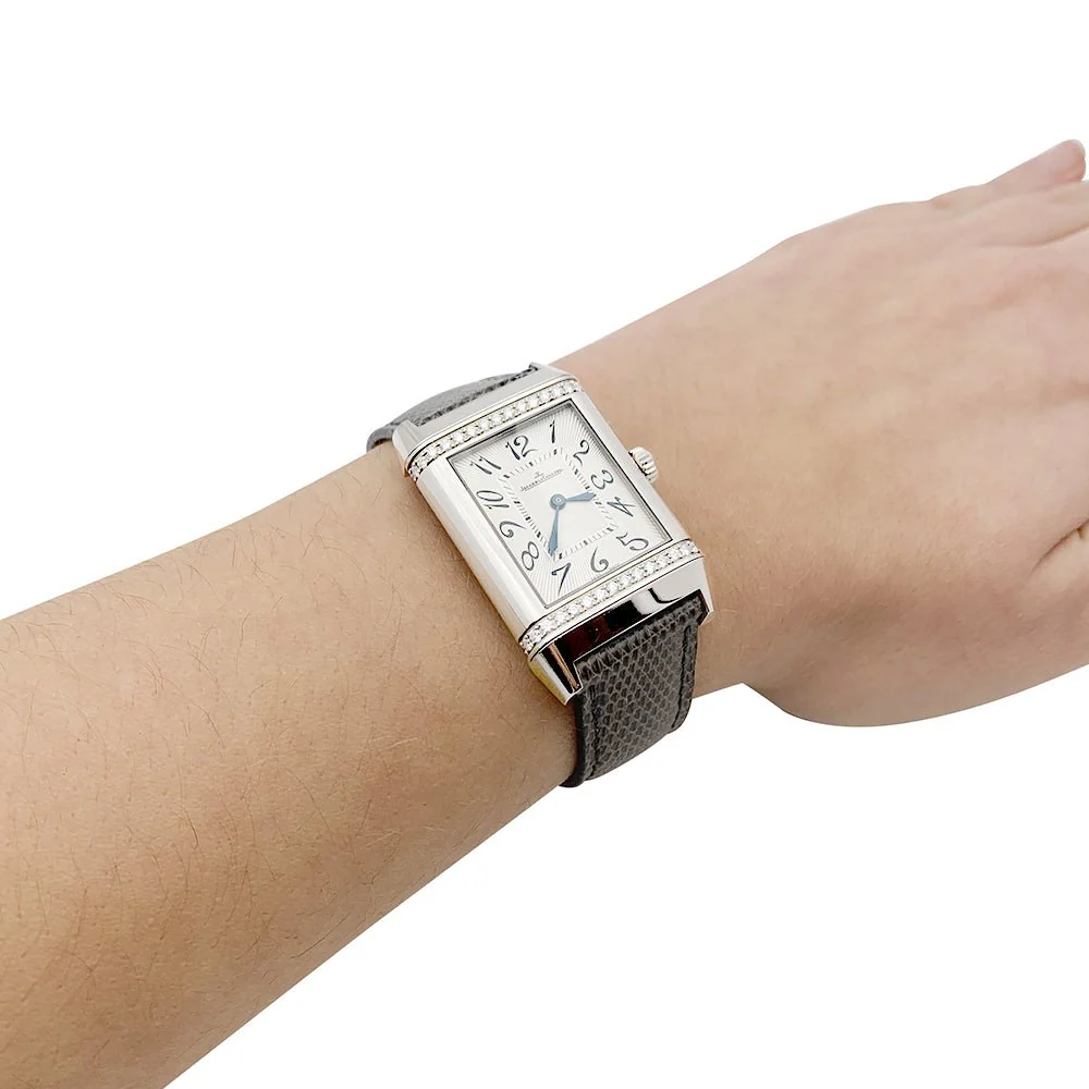 Montre JAEGER LECOULTRE, "Reverso Duetto", en or blanc et diamant - Image 3