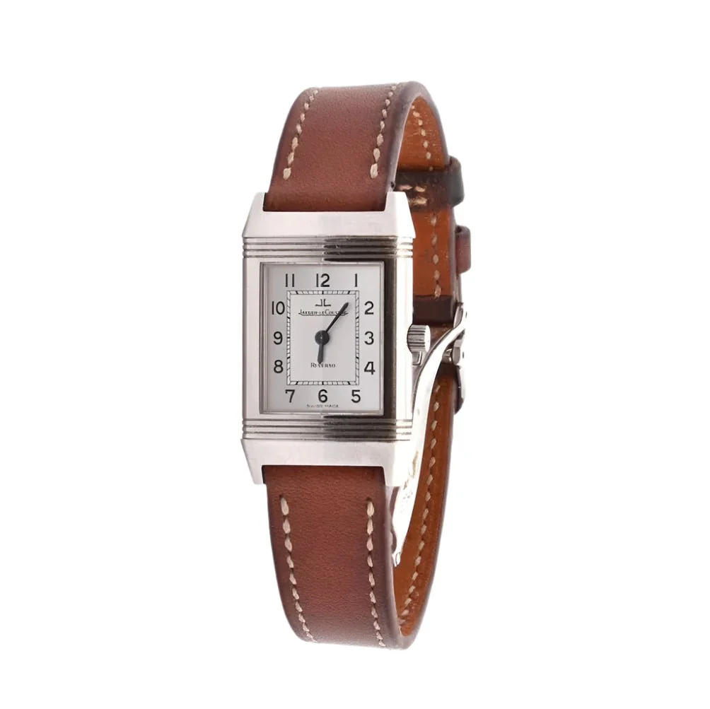 Montre JAEGER-LECOULTRE "Reverso" en acier, saphir et cuir marron