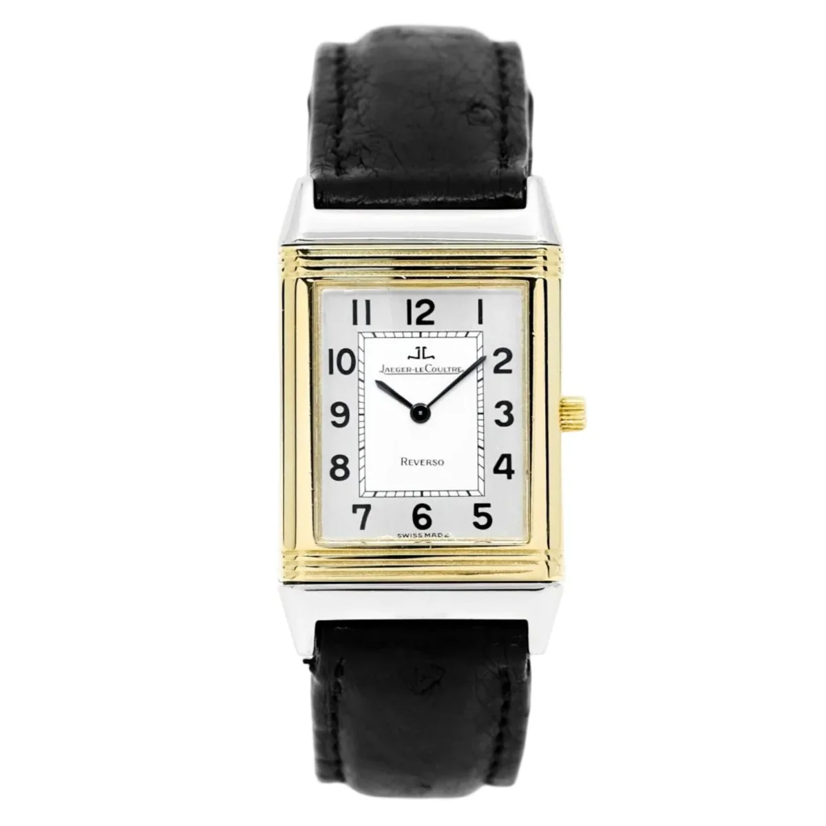 Montre JAEGER-LECOULTRE "Reverso" GM en or jaune, acier et cuir