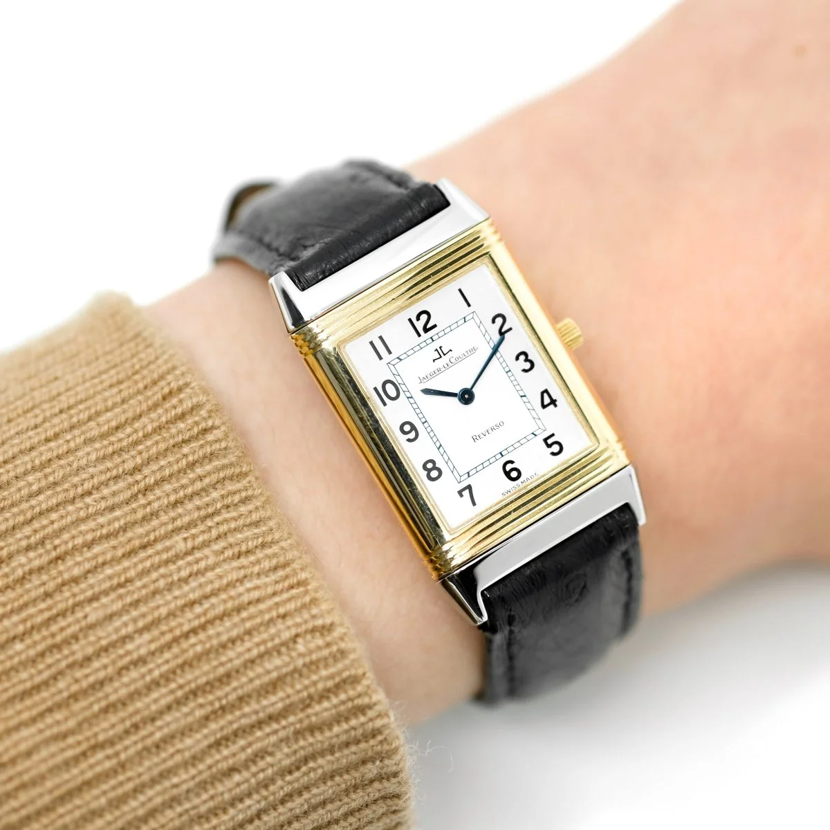 Montre JAEGER-LECOULTRE "Reverso" GM en or jaune, acier et cuir - Image 2