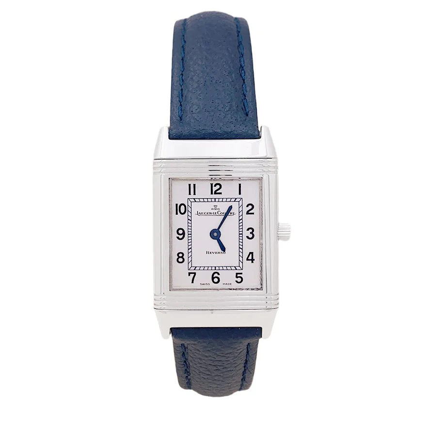 Montre JAEGER LECOULTRE "Reverso Lady Classique" en acier et cuir