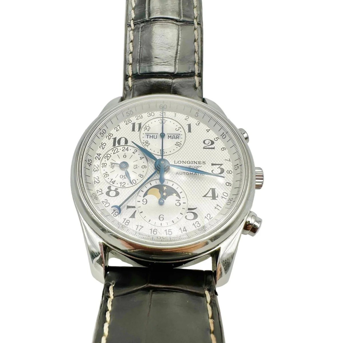 Montre LONGINES "Chrono Moonphase Master Collection" en acier et cuir - Image 6