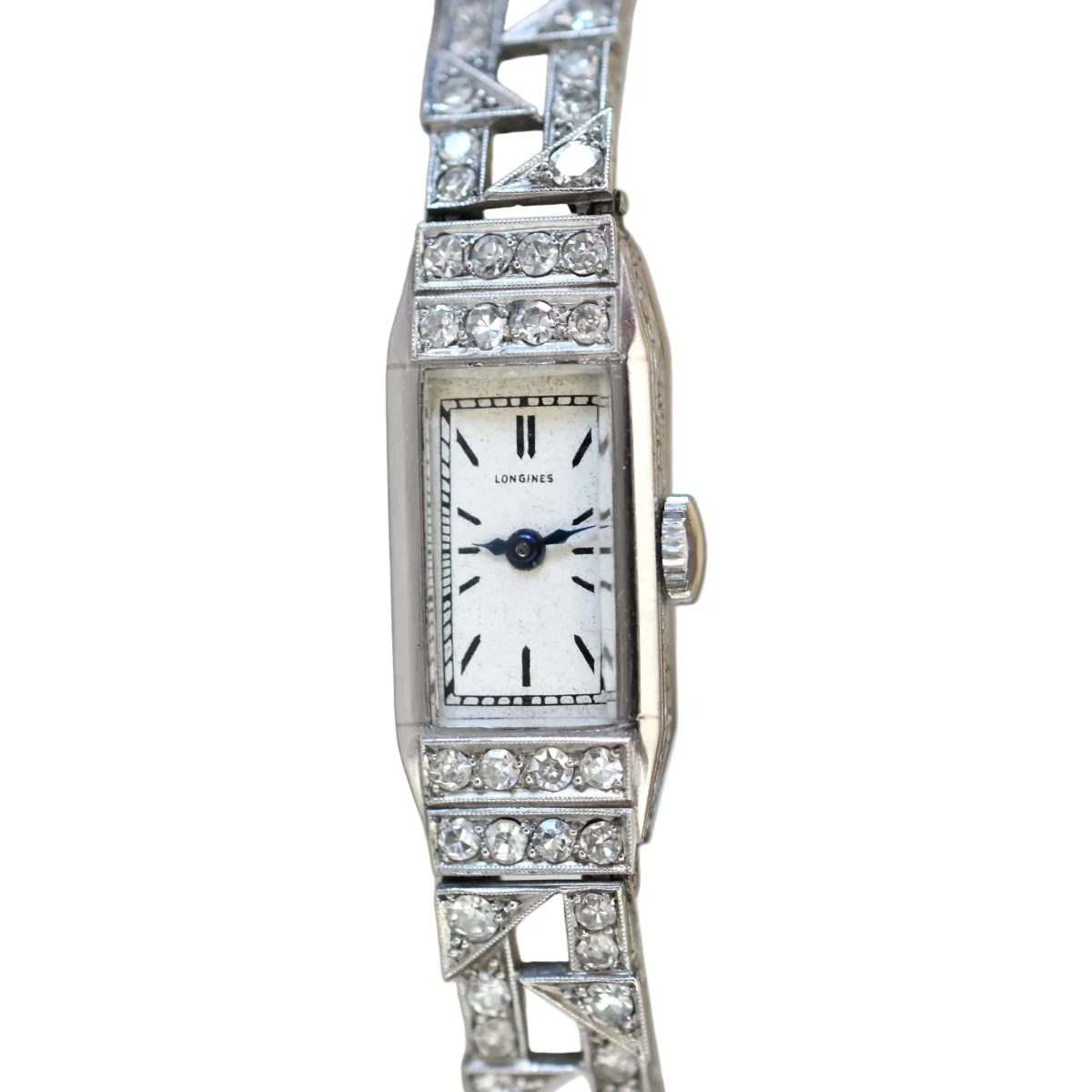 Montre LONGINES en platine, acier et diamants