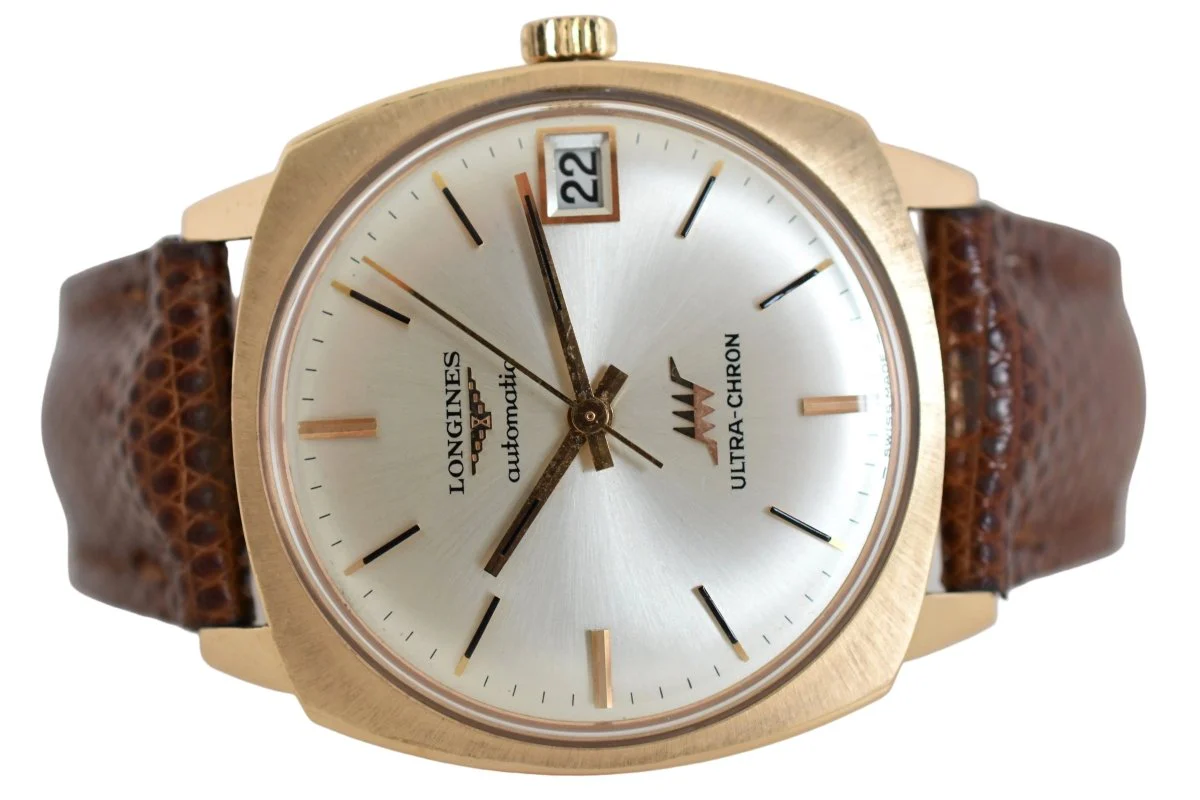 Montre LONGINES "Ultra Chron" en or jaune, argent et cuir - Image 2