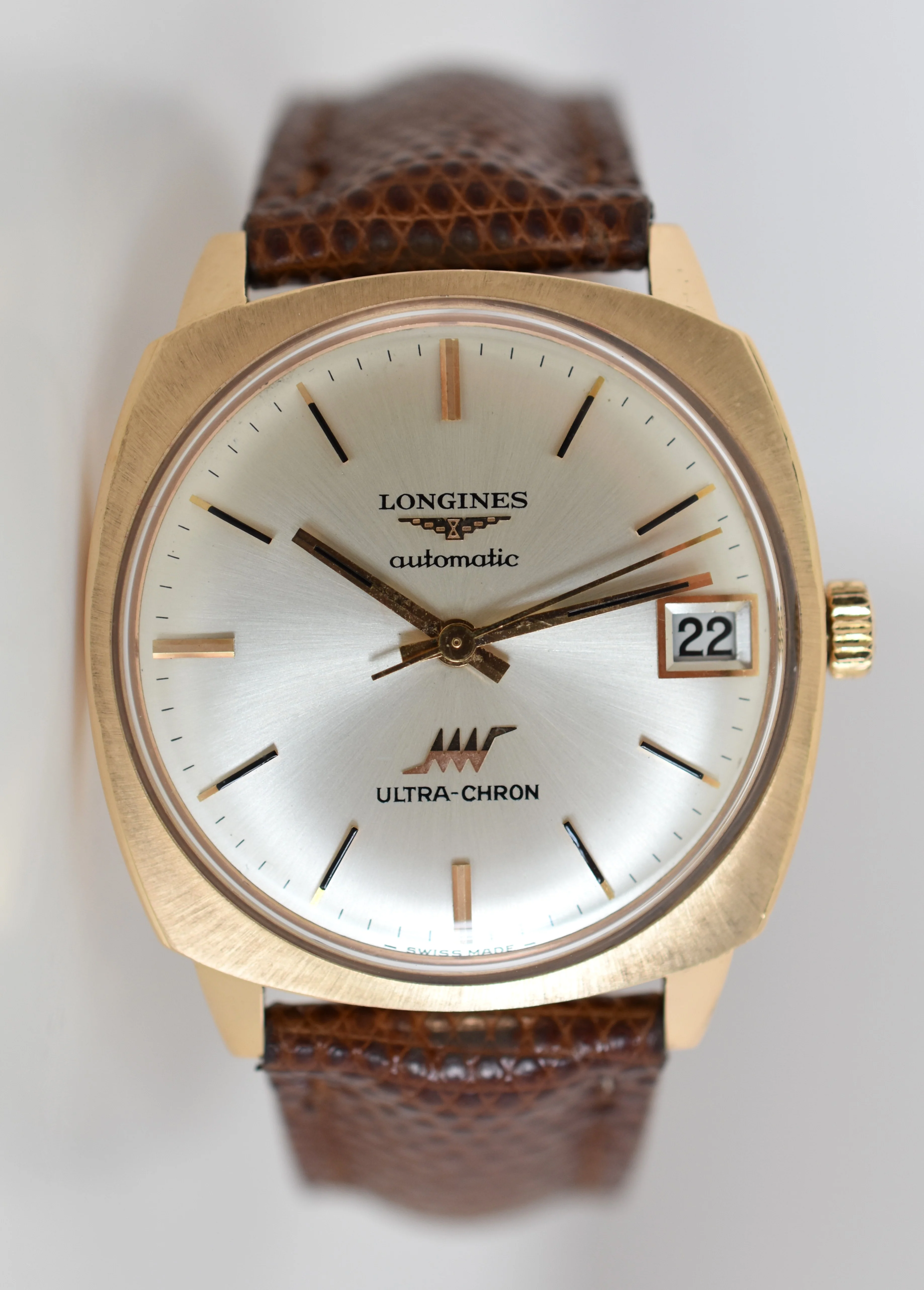Montre LONGINES "Ultra Chron" en or jaune, argent et cuir - Image 3