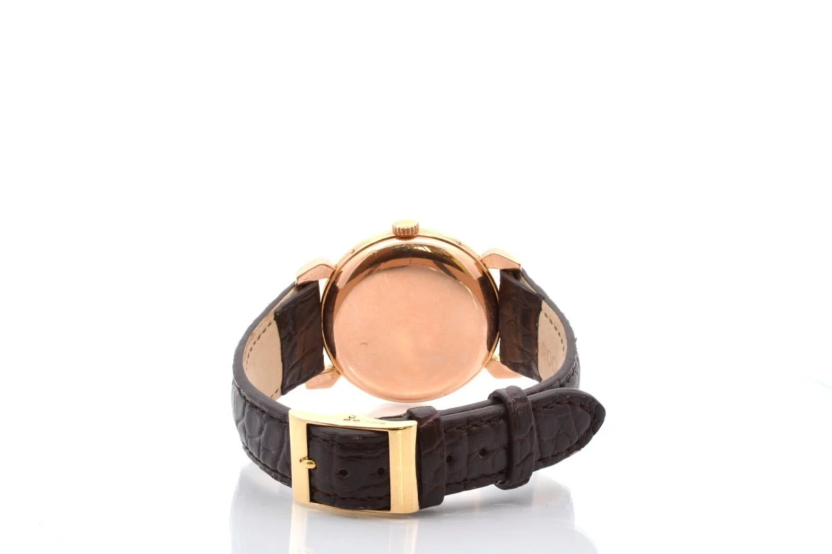 Montre MOVADO "Triple Calendar" en or jaune, plexi et cuir - Image 4