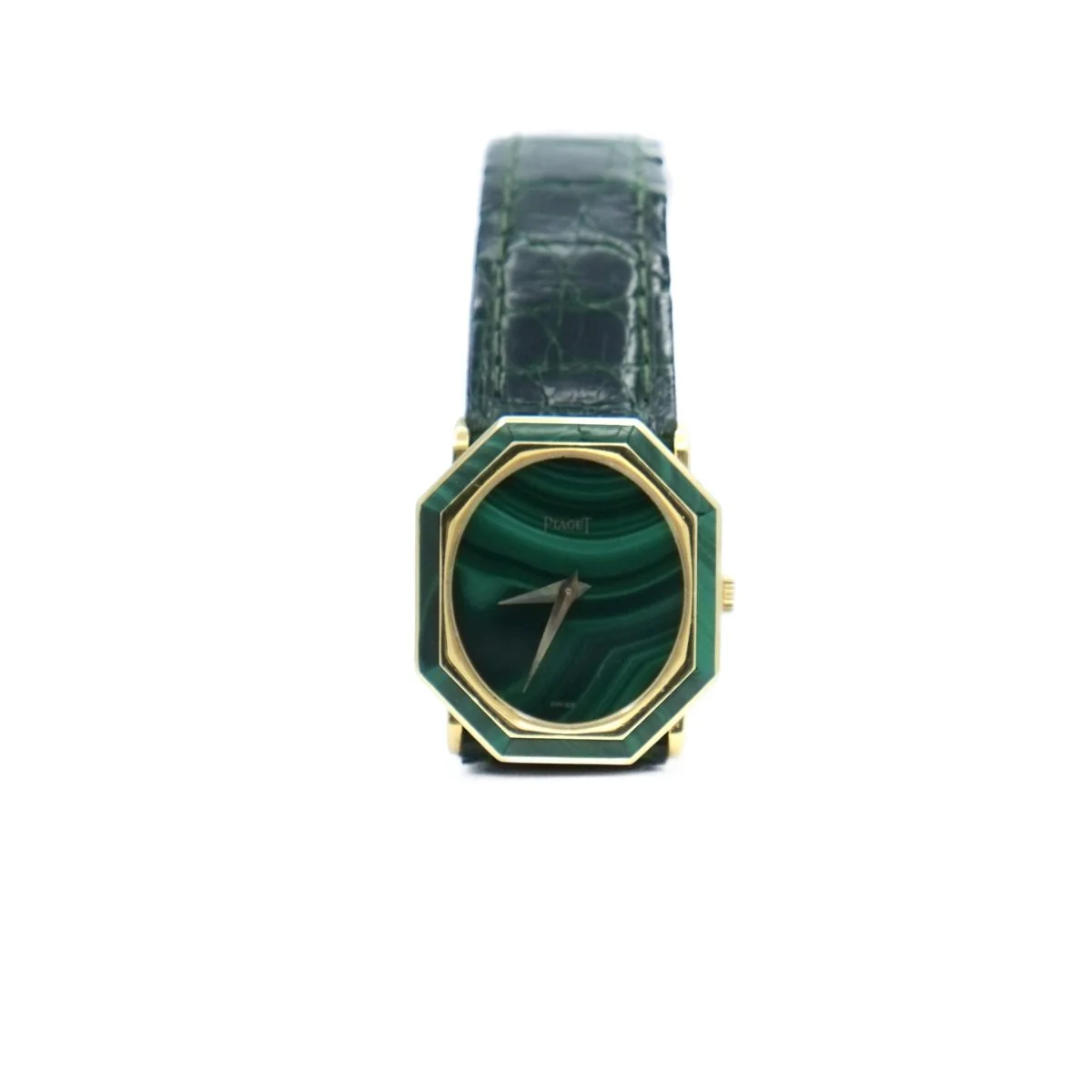 Montre octogonale PIAGET "9341" en or jaune, malachite et cuir - Image 3