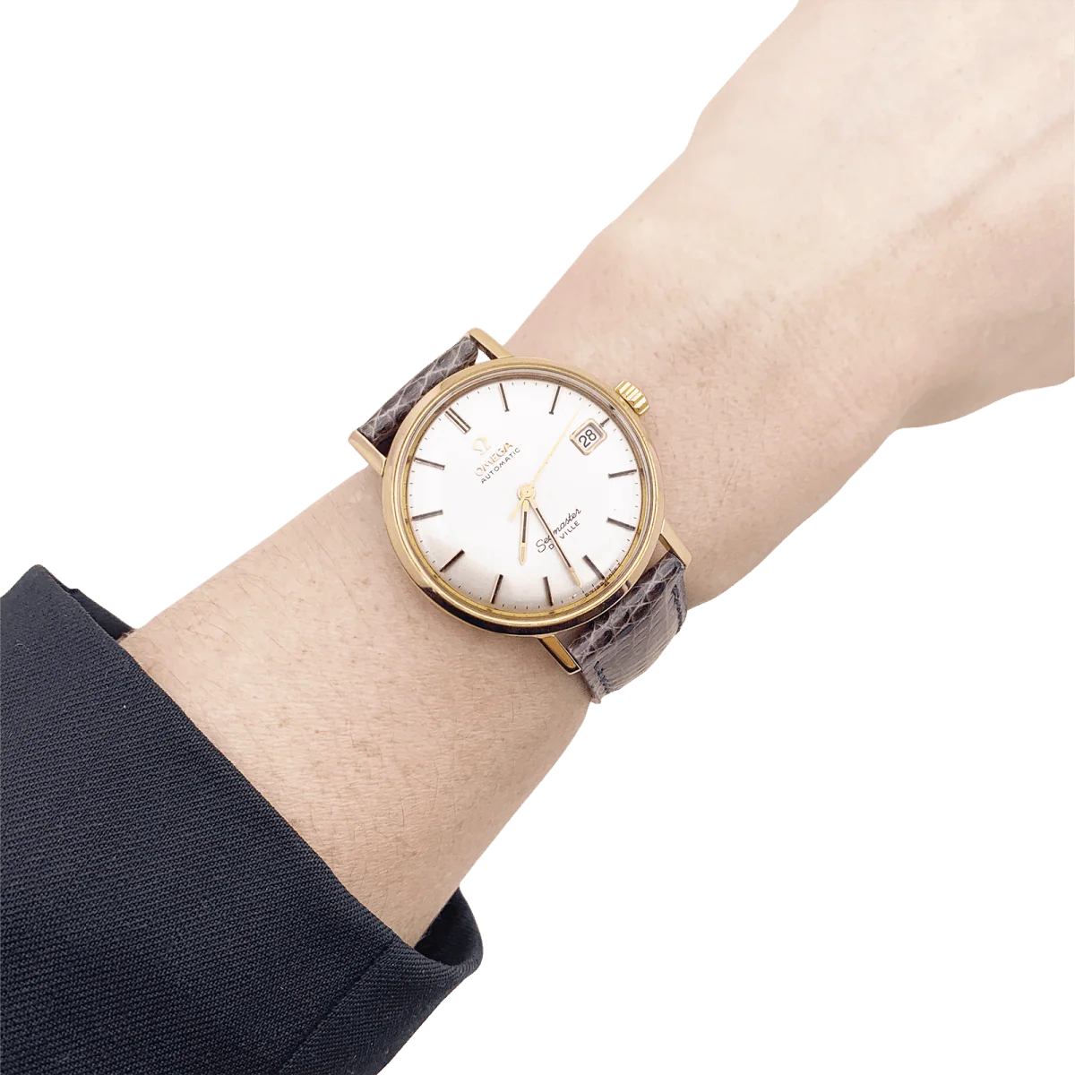 Montre OMEGA "Seamaster De Ville" en or rose, argent et cuir. - Image 2