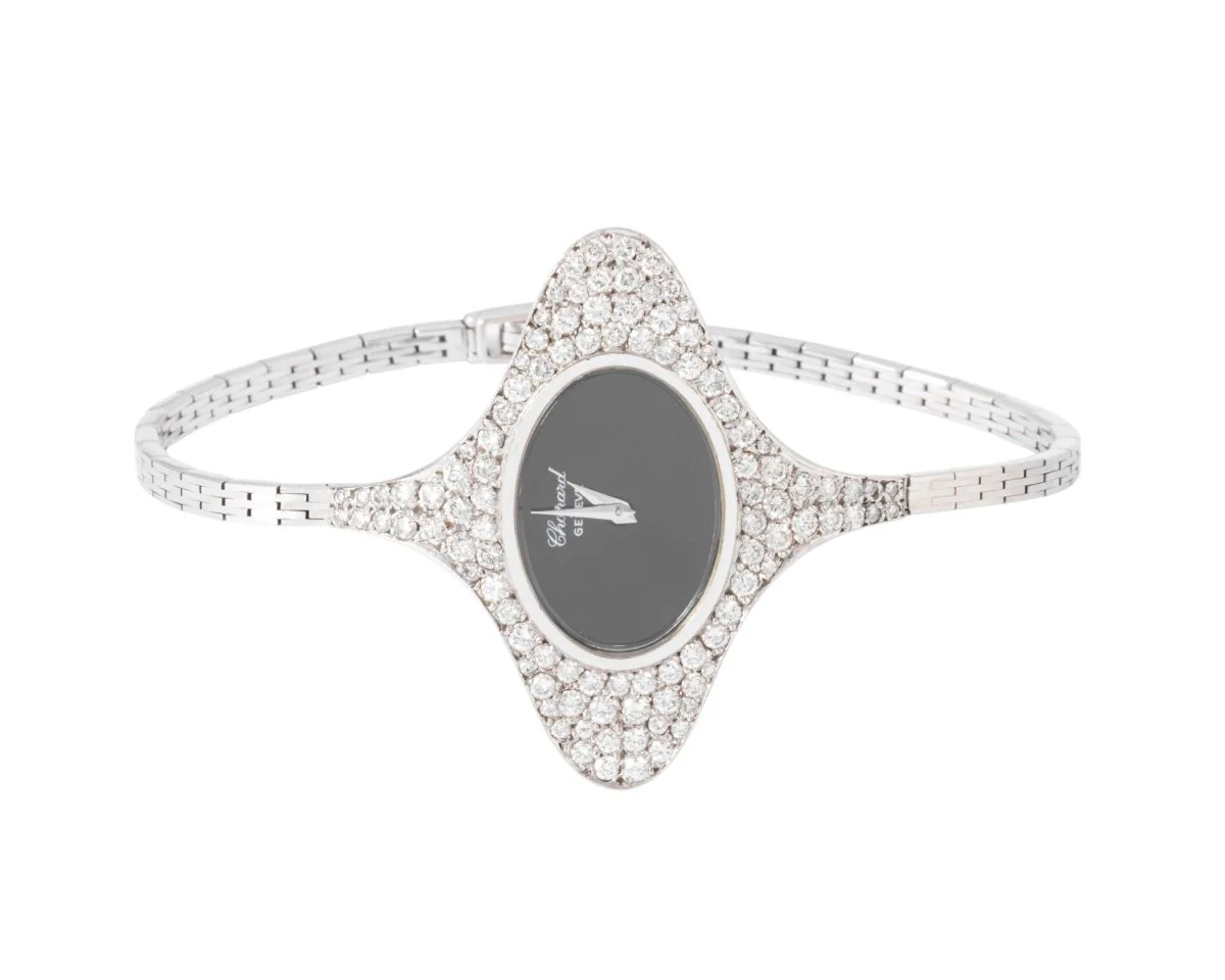 Montre ovale Or gris diamants Chopard année 1970 - Image 7
