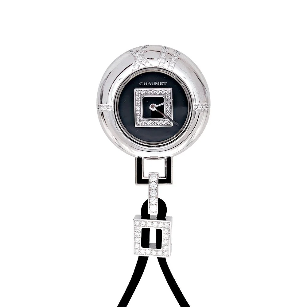 Montre Pendentif CHAUMET "Anneau" en or blanc et diamants - Image 3