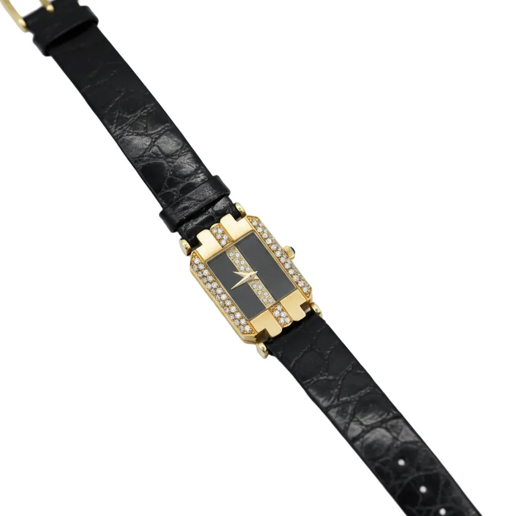 Montre PIAGET en or jaune, cuir et diamants - Image 3